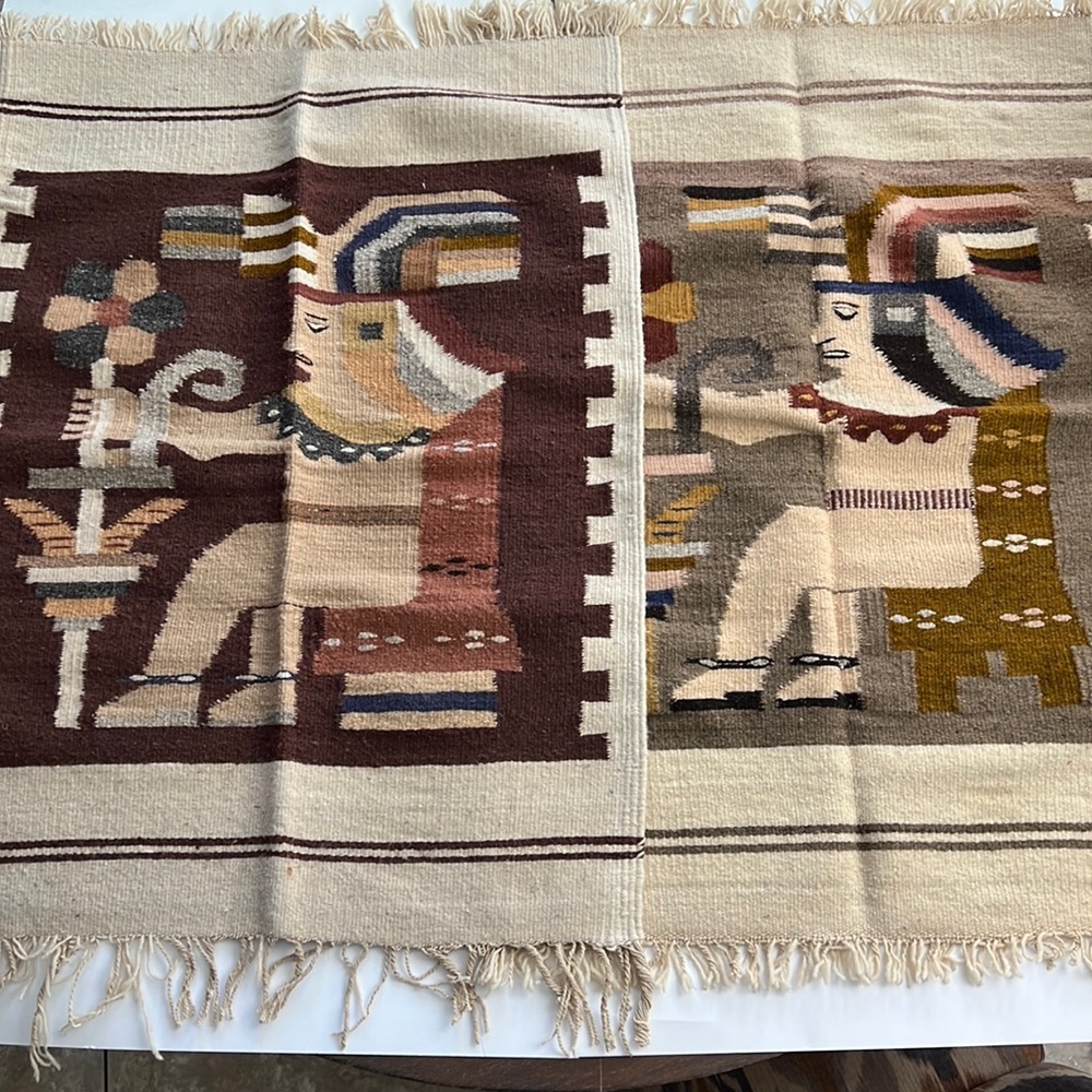 Pair of VINTAGE hand woven Andean wool tapestries